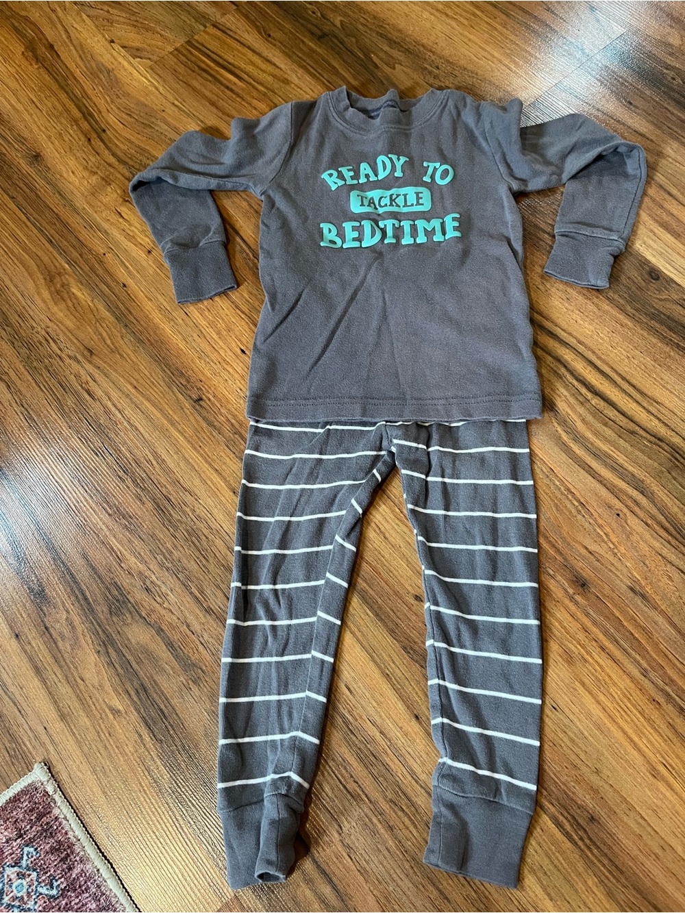 3/$10 Kids Gray 'Ready to Tackle Bedtime' Long Sleeve Pajama Set